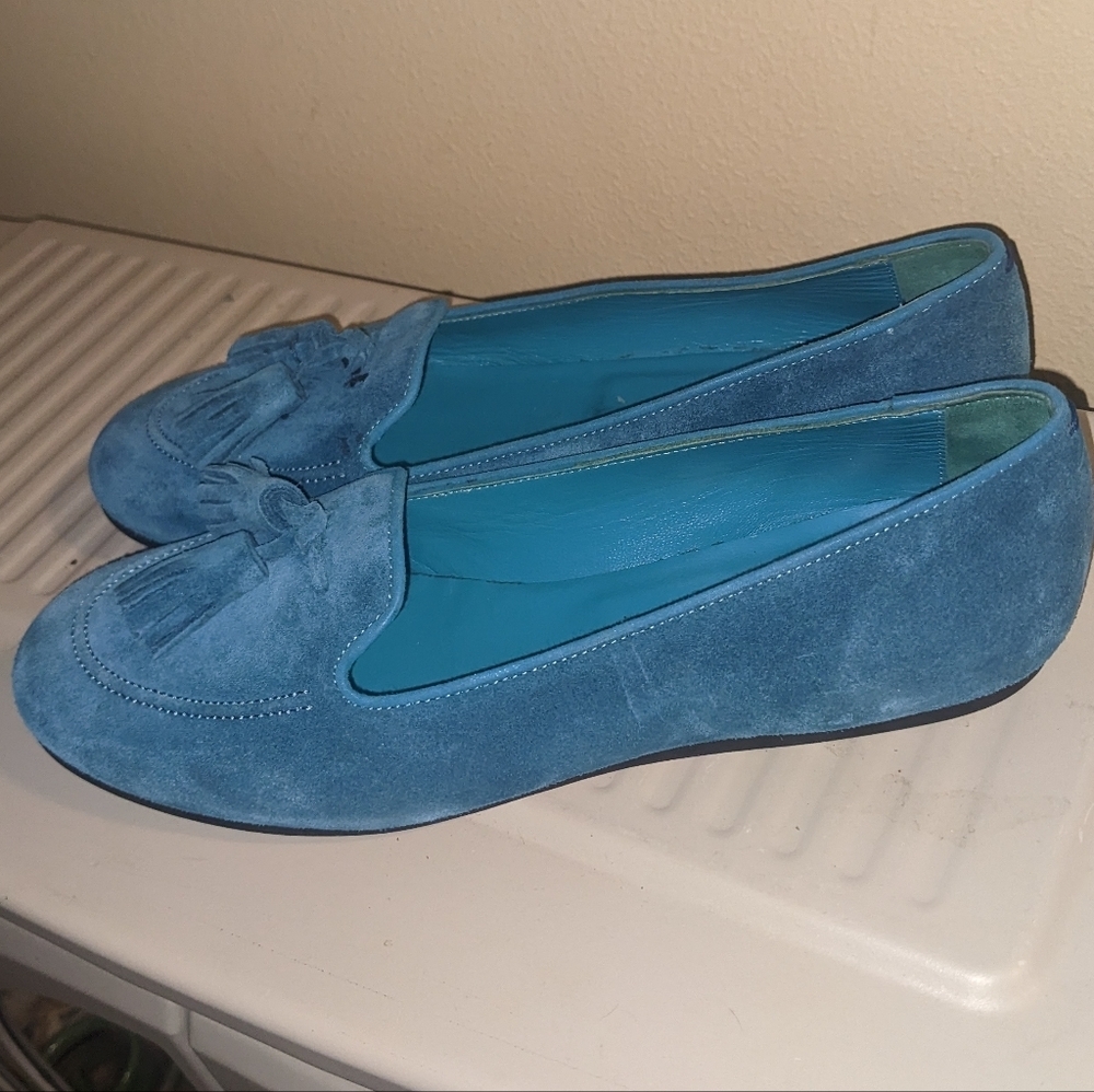Charles Philip Milan Turquoise Blue Suede Tassel Loafers size 8.5​​ - Picture 7 of 15